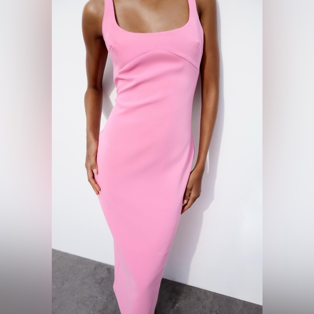 ZARA Fuschia Pink Midi Dress New with Tags